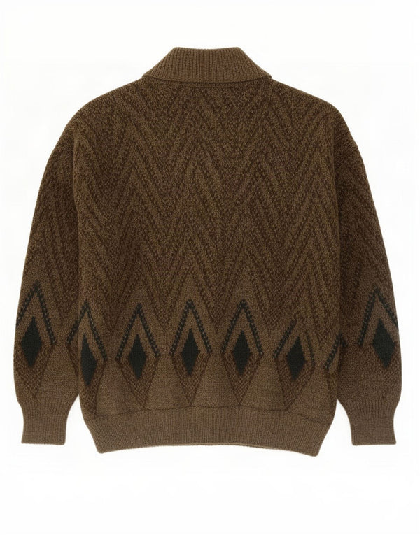 Vintage Herren Cardigan Pullover Medium Khaki Geometrische Wolle