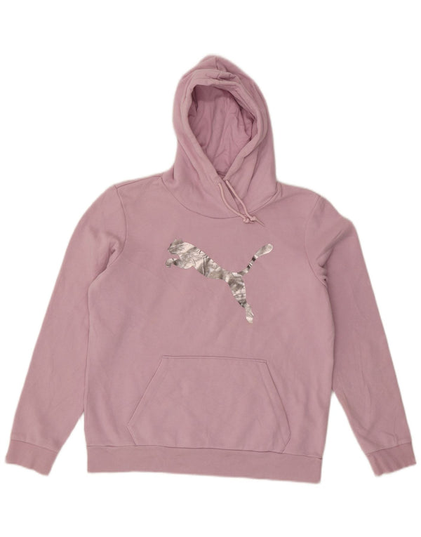 Puma Womens Graphic Hoodie Jumper UK 14 Large Purple Cotton