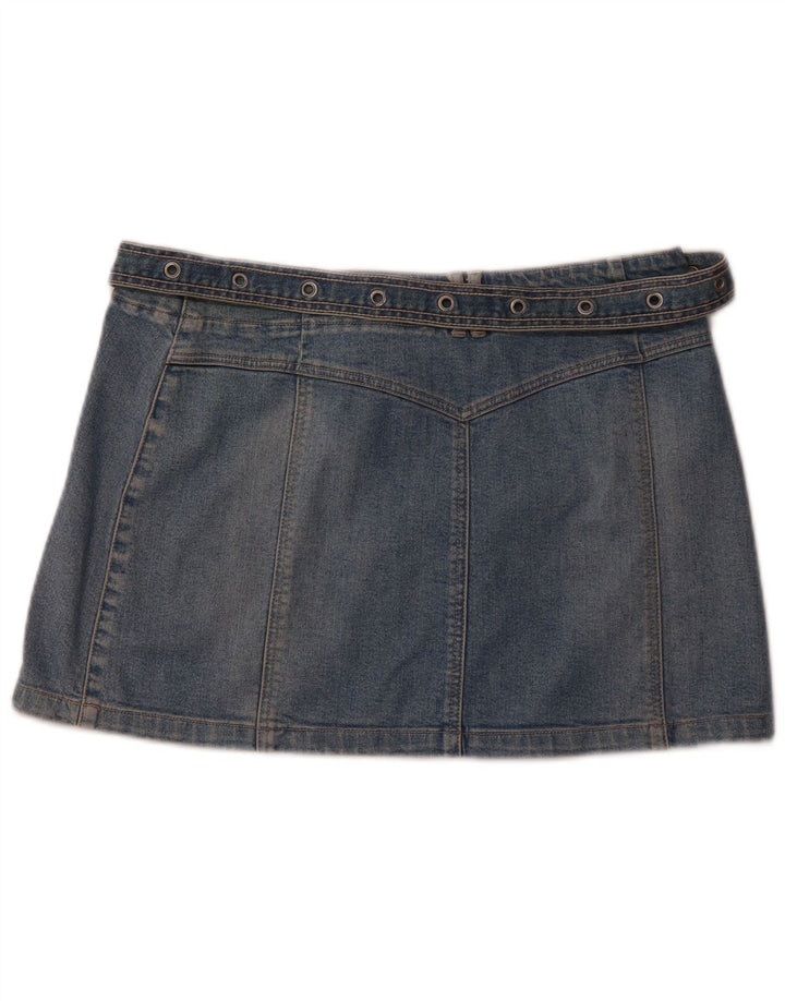 RIVER ISLAND Damen-Jeansrock mit niedriger Taille, UK 14, Größe L W34, blaue Baumwolle