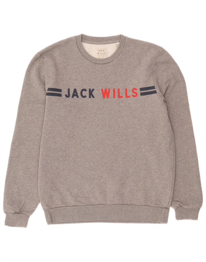 Jack Wills Herren-Sweatshirt mit Grafik, mittelgrau gesprenkelte Baumwolle
