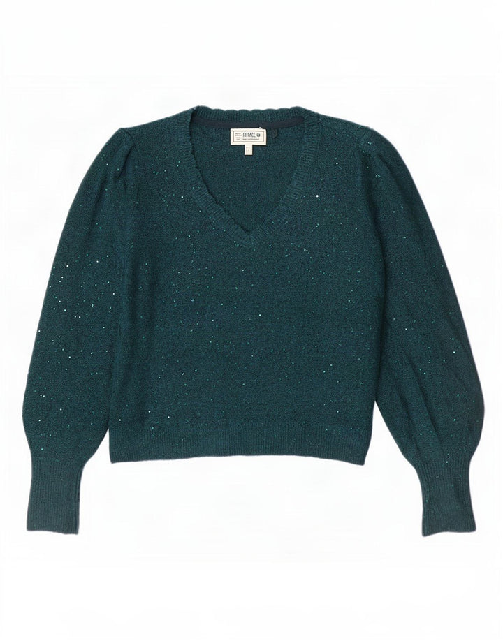 Fat Face Damen-Pullover, übergroß, V-Ausschnitt, Gr. 10, Größe S, grün meliert