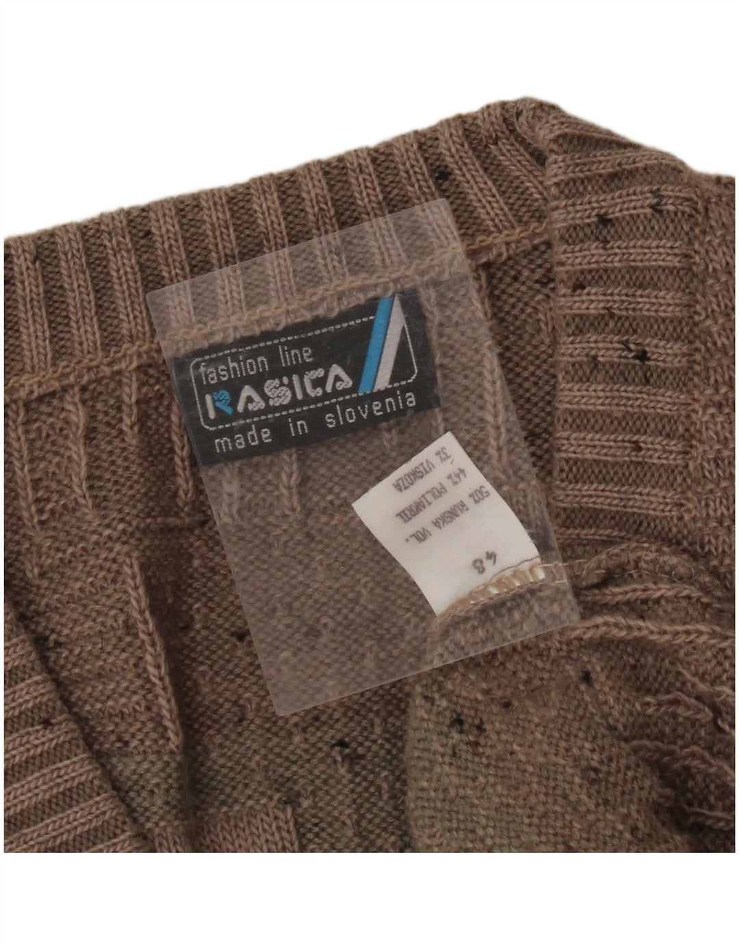 RASICA Mens V-Neck Jumper Sweater IT 48 Medium Brown Geometric Wool