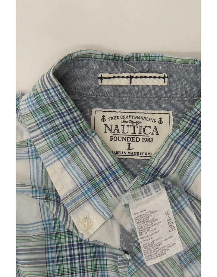 Nautica Herrenhemd, groß, blau kariert, Baumwolle