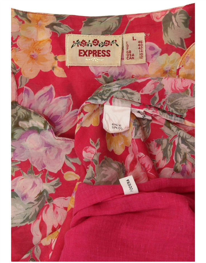 EXPRESS Damen-Hemdkleid mit kurzen Ärmeln, Gr. 44, Größe L, Viskose mit rotem Blumenmuster