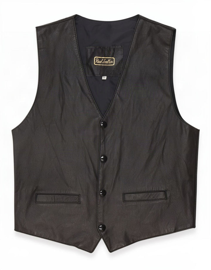 Vintage Herren Lederweste Groß Schwarz