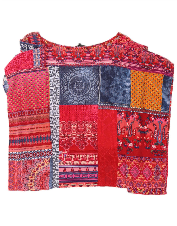 Desigual Damen Poncho-Blusenoberteil UK 10 Kleines mehrfarbiges Patchwork
