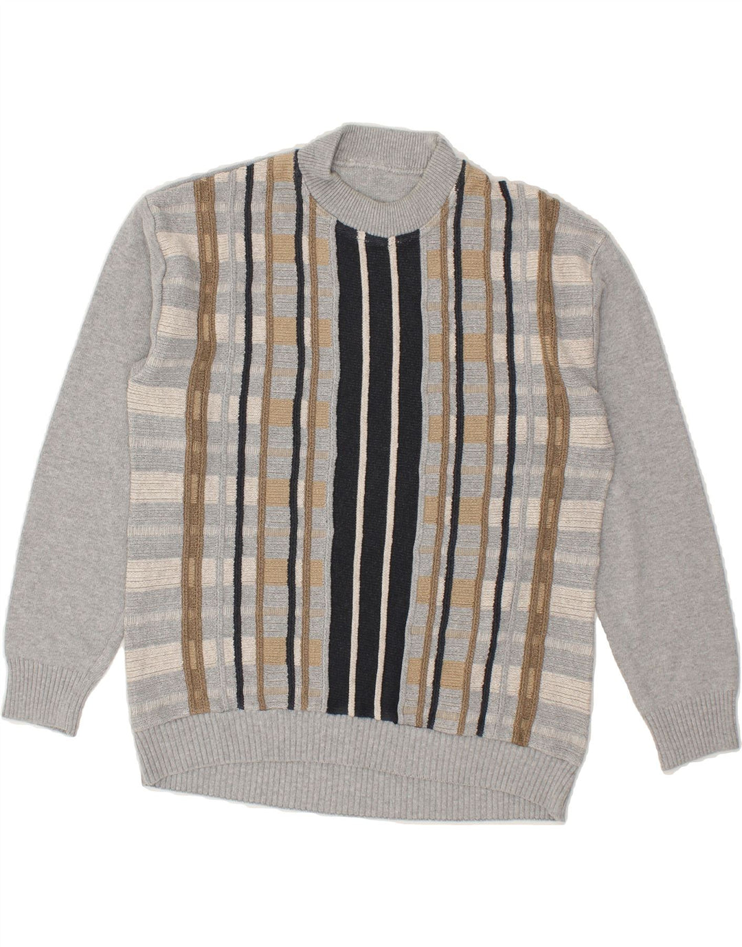 VINTAGE Womens Turtle Neck Jumper Sweater UK 14 Large Grey Striped Vintage Vintage and Second-Hand Vintage from Messina Hembry 