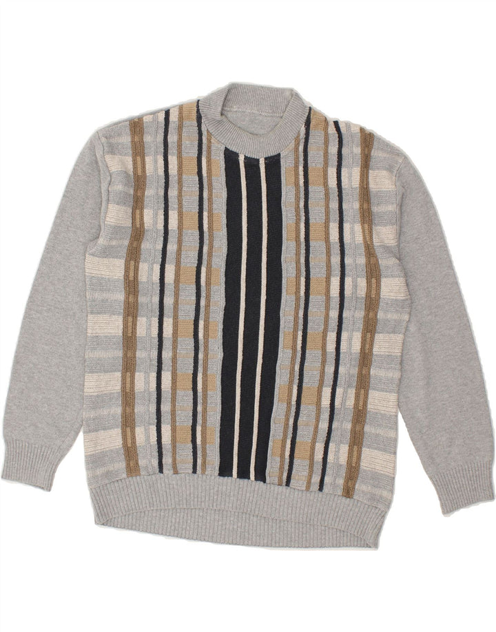 VINTAGE Womens Turtle Neck Jumper Sweater UK 14 Large Grey Striped Vintage Vintage and Second-Hand Vintage from Messina Hembry 