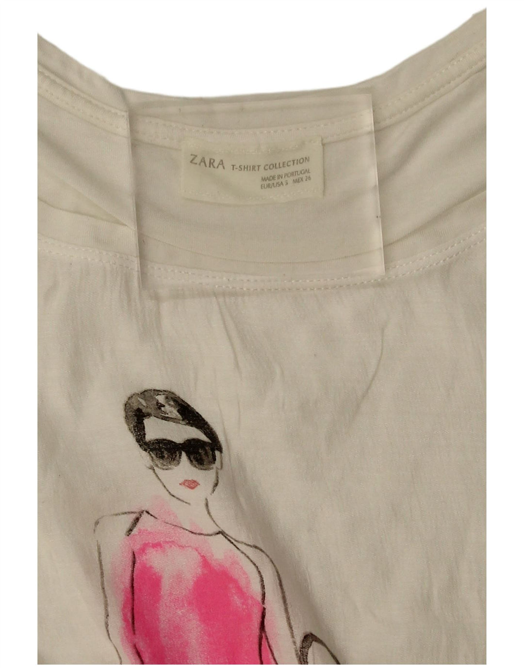 Zara Damen Grafik-T-Shirt Top UK 10 Small Weiß