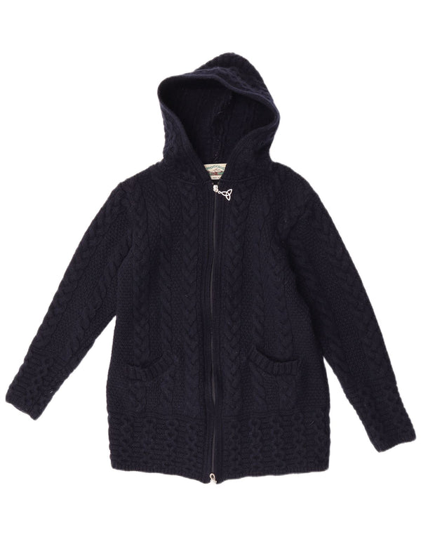 Aran Crafts Damen-Cardigan mit Kapuze, Gr. 6, XS, Marineblau, Merinowolle