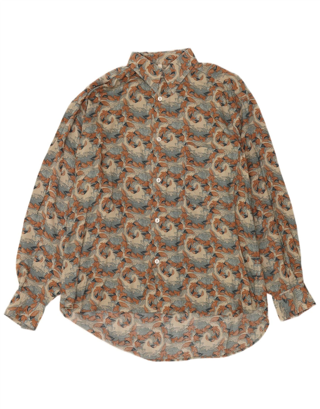 Vintage Herrenhemd Mittelbeige Viskose mit Blumenmuster