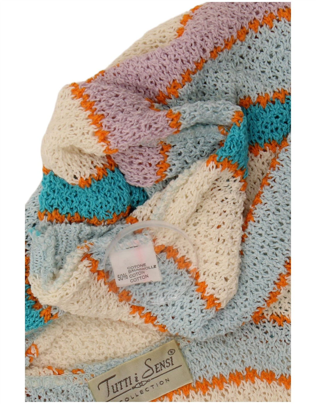 VINTAGE Damen Weste Tank Top UK 14 Große mehrfarbig gestreifte Baumwolle