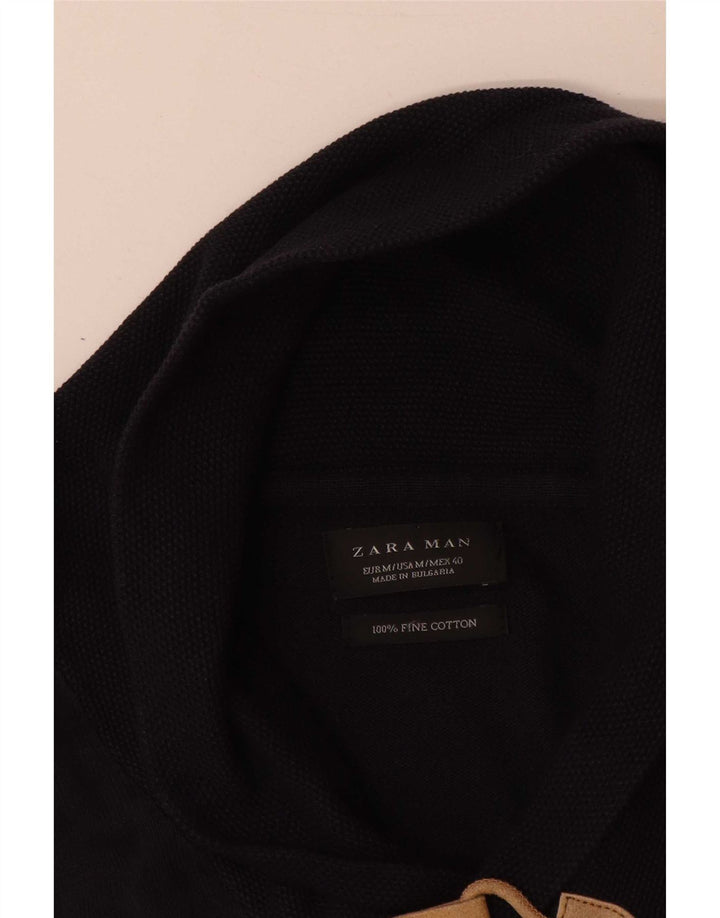 Zara Herren-Pullover mit Schalkragen, mittlere marineblaue Baumwolle