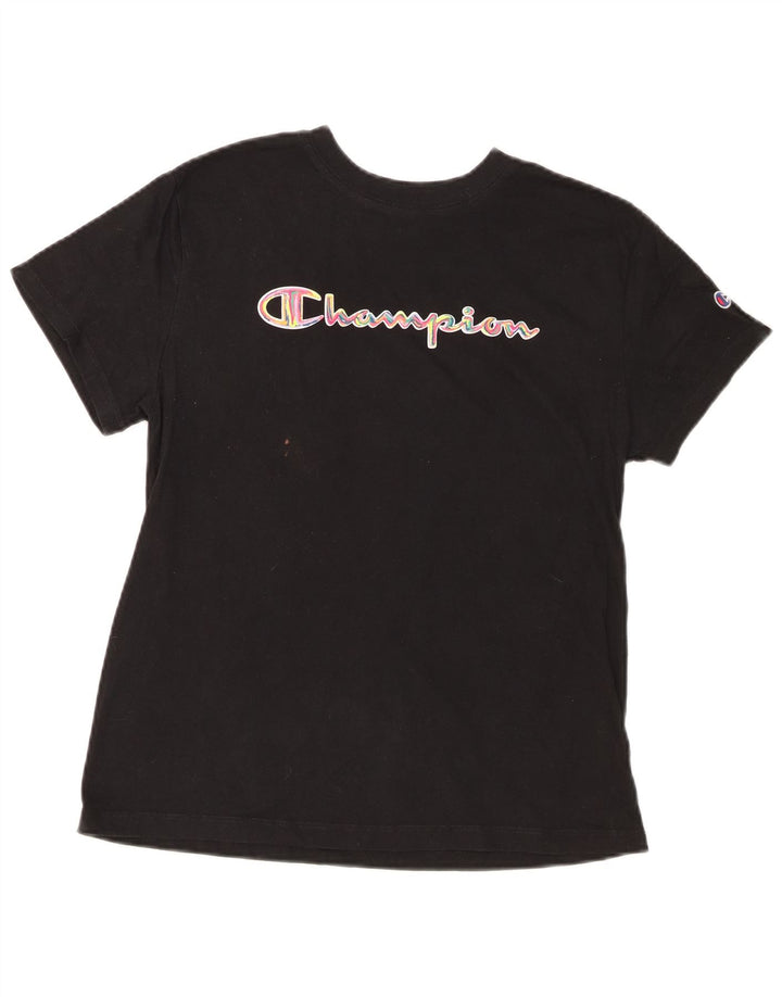 Champion Damen Grafik-T-Shirt-Oberteil UK 12 Medium Schwarz