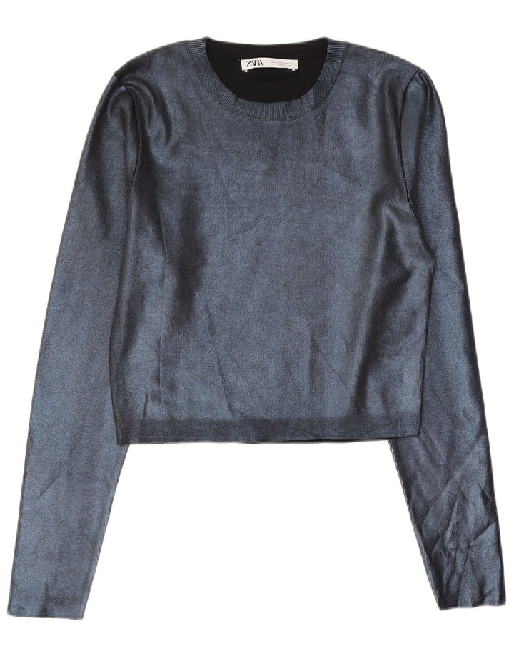 Zara Damen Crop Top UK 18 XL Marineblau Polyester