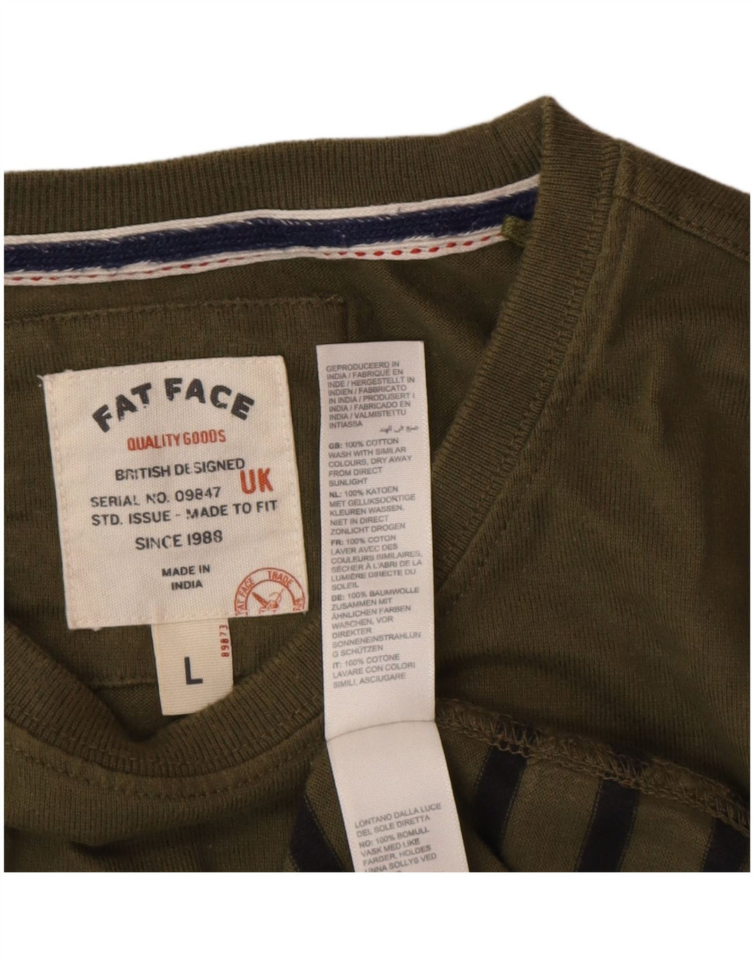 Fat Face Herren-Oberteil, langärmelig, groß, grün gestreift, Baumwolle