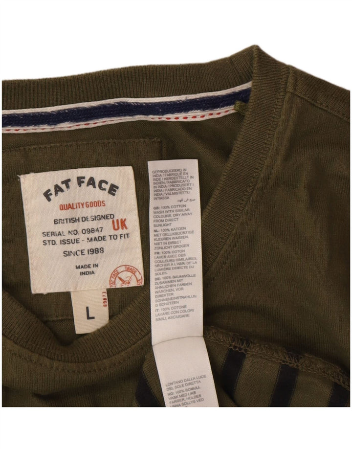 Fat Face Herren-Oberteil, langärmelig, groß, grün gestreift, Baumwolle