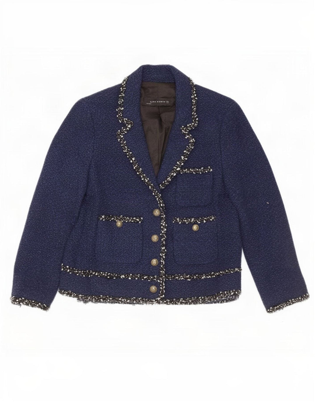 Zara Damen-Blazer mit 3/4-Ärmeln und 4 Knöpfen, Gr. 12, mittleres Marineblau