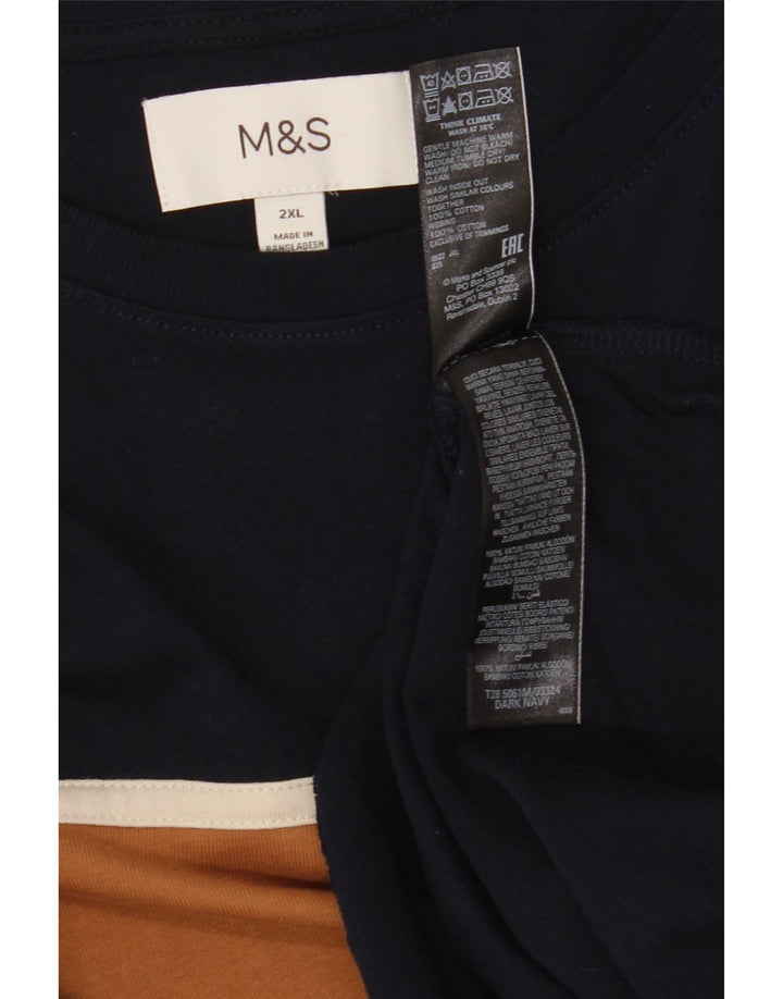 Marks & Spencer Herren-Oberteil, langärmelig, 2XL, marineblau, Colourblock-Baumwolle