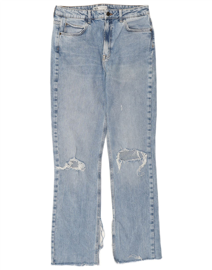 Zara Damen Distressed Straight Jeans EU 40 Medium W30 L30 Blau