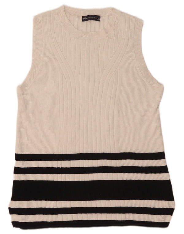 Marks & Spencer Damen Weste Tank Top UK 14 Große weiß gestreifte Viskose