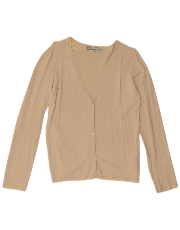 Zara Damen-Cardigan-Pullover UK 14 Large Beige Viskose