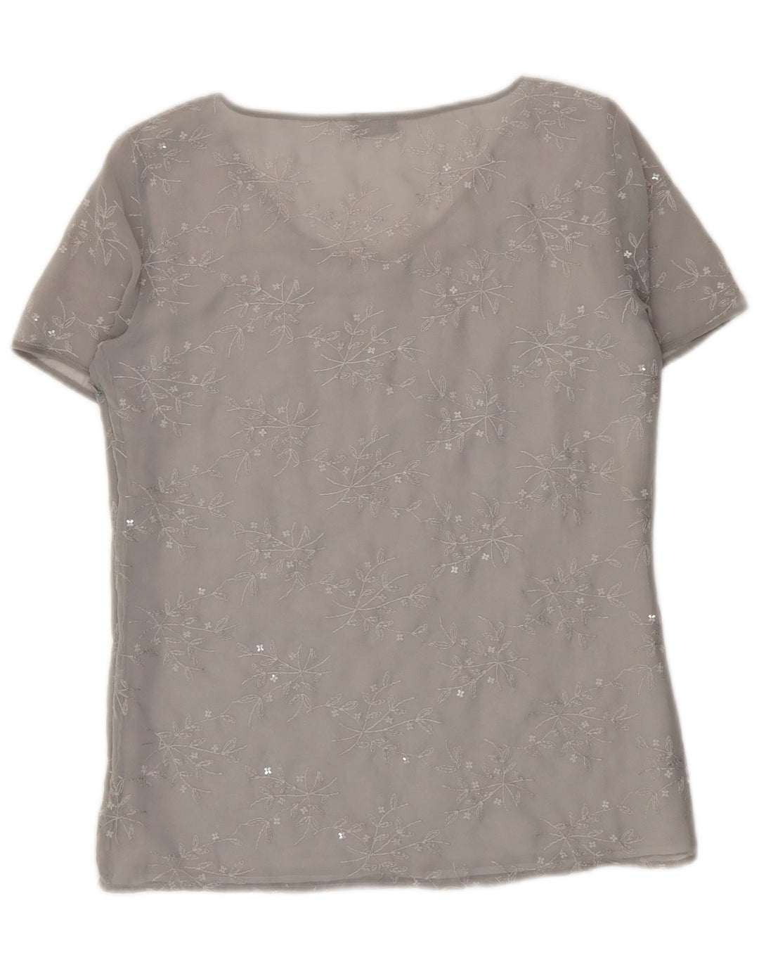 Durchsichtiges Damen-Blusenoberteil von Marella, UK-Größe 44, großes graues Blumenmuster aus Polyester