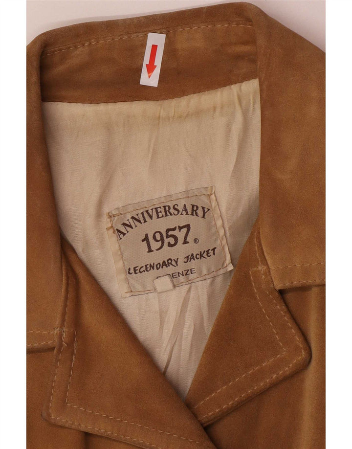 Firenze Damen-Blazer aus Wildleder mit 2 Knöpfen, UK 14, mittelbeigefarbenes Leder
