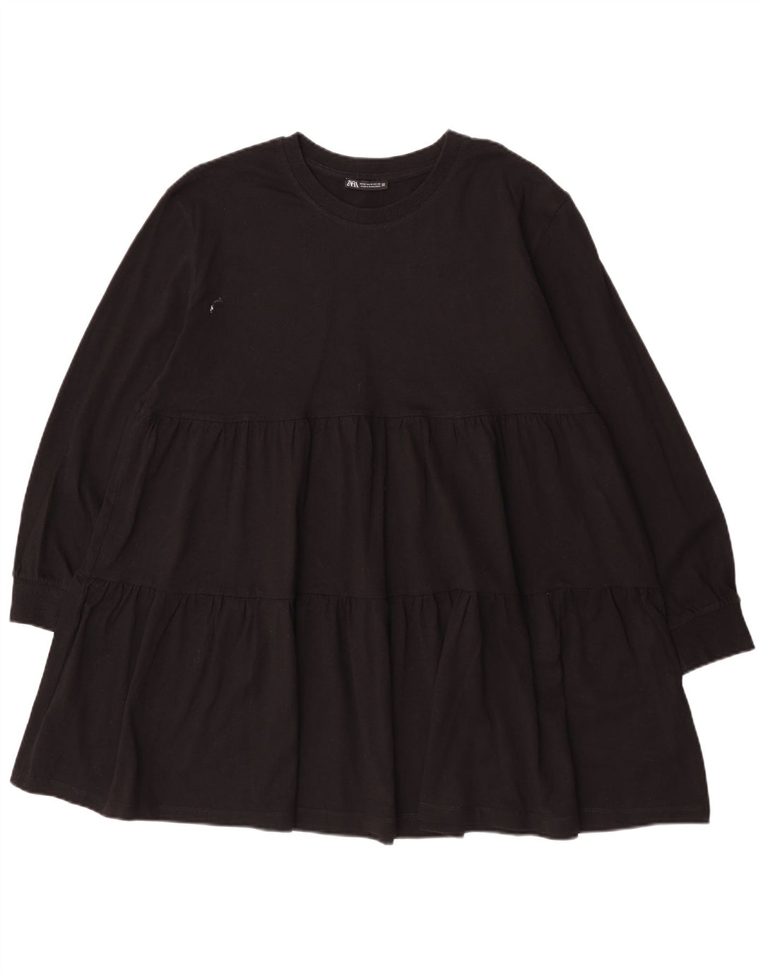 Zara Damen Langarm-Stufenkleid UK 14 Medium Schwarz
