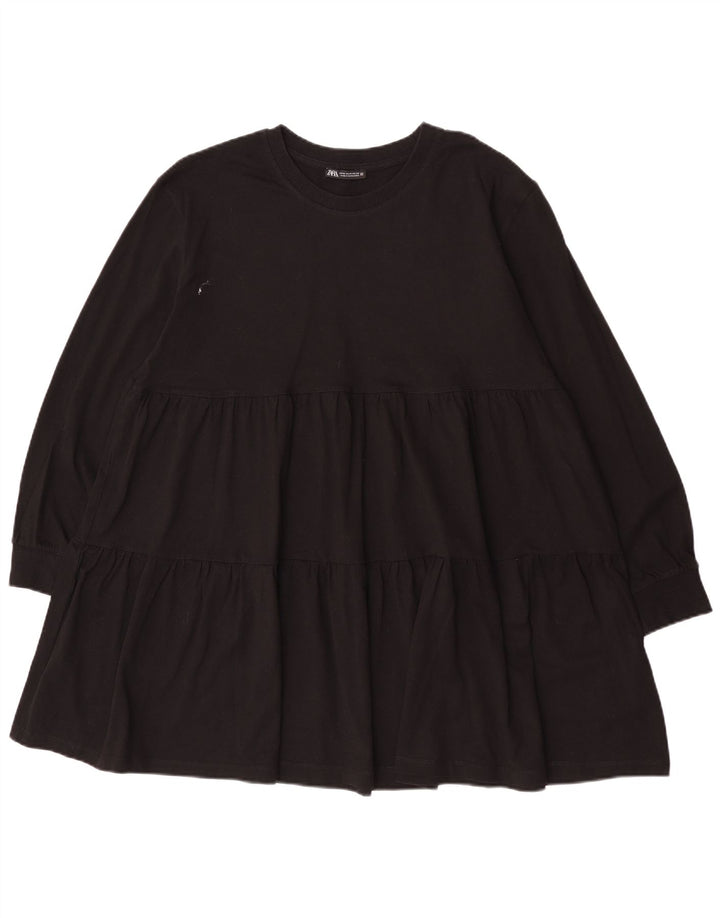 Zara Damen Langarm-Stufenkleid UK 14 Medium Schwarz