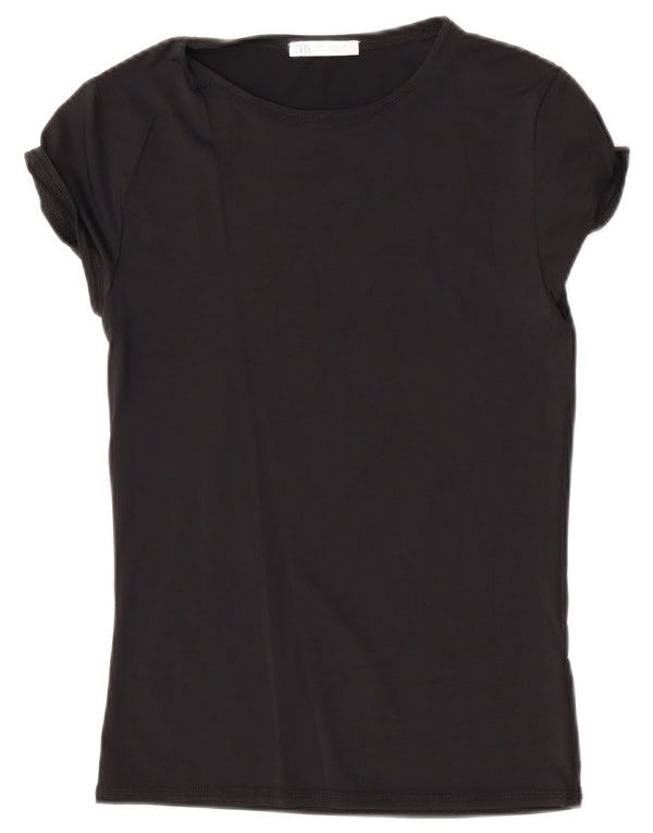 Zara Damen T-Shirt Top UK 12 Medium Schwarz
