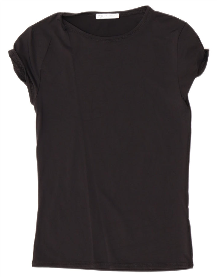 Zara Damen T-Shirt Top UK 12 Medium Schwarz
