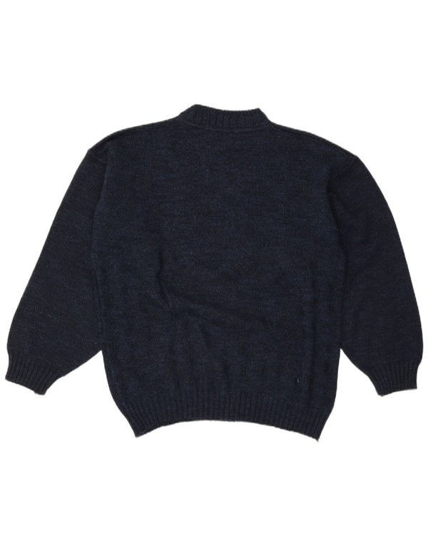 Vintage Herren Rollkragenpullover mit Grafik, groß, Marineblau