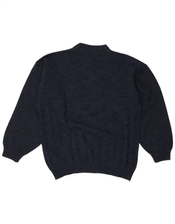 Vintage Herren Rollkragenpullover mit Grafik, groß, Marineblau