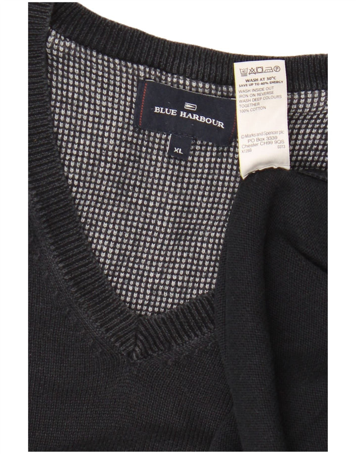 Marks & Spencer Herren Blue Harbor V-Ausschnitt Pullover Pullover XL Schwarz Baumwolle
