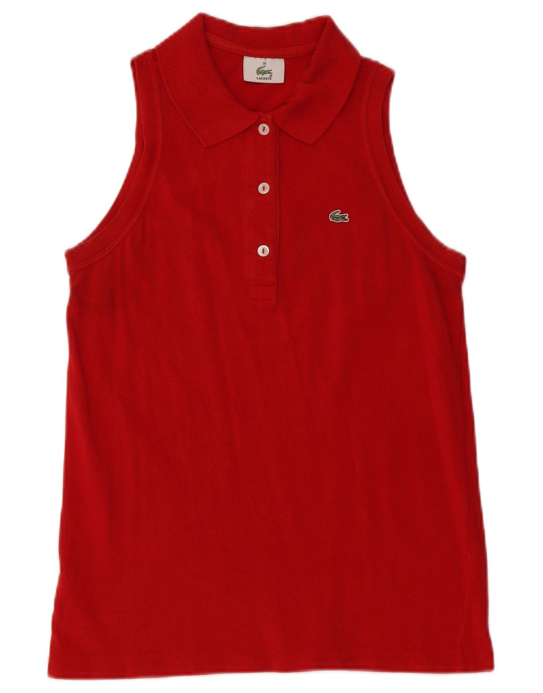 Lacoste Damen ärmelloses Poloshirt, Größe 38, mittelrote Baumwolle