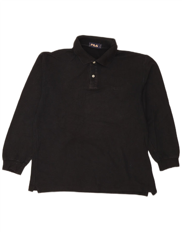 Fila Herren Langarm-Poloshirt IT 50 Mittelschwarze Baumwolle