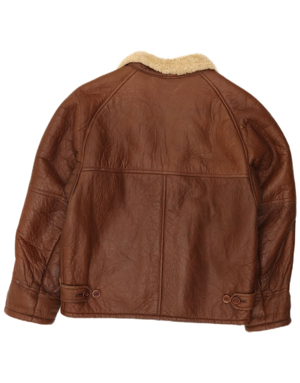Vintage Herren Shearling Jacke IT 52 XL Braunes Leder