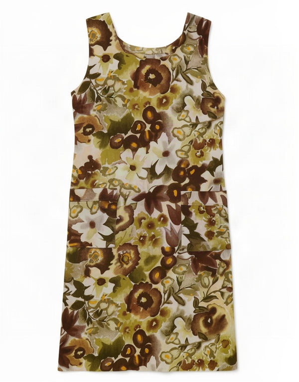 Vintage Damen Ärmelloses Etuikleid UK 14 Mittelgrün geblümt