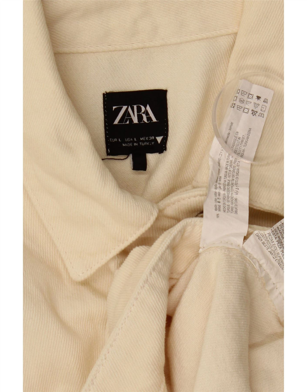 Zara Damen Crop Übergroße Jeansjacke UK 16 Large Off White Baumwolle