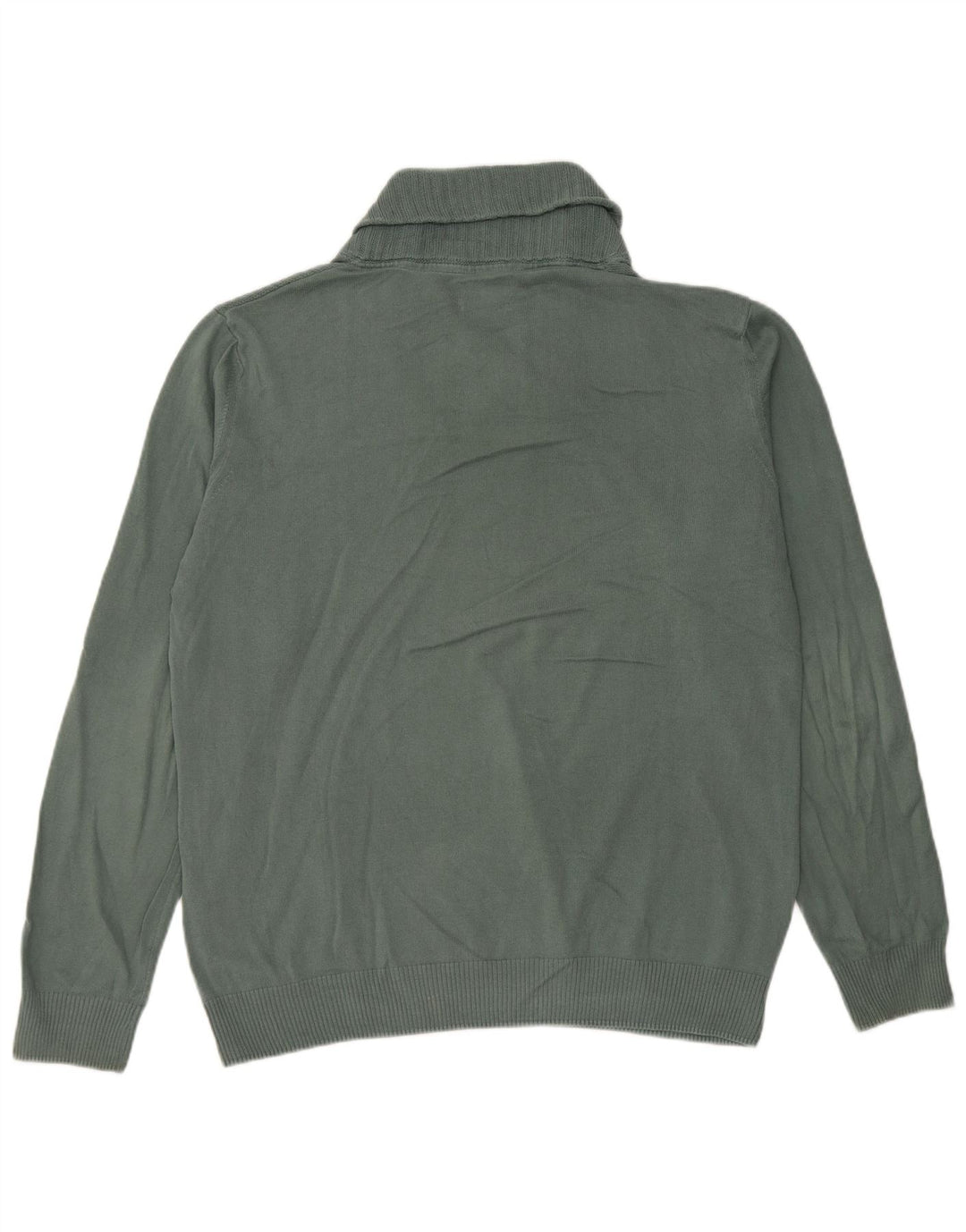 Zara Herren-Pullover mit Schalkragen, groß, grüne Baumwolle