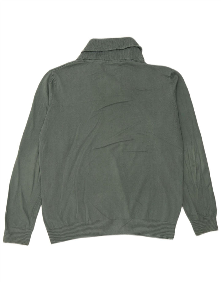 Zara Herren-Pullover mit Schalkragen, groß, grüne Baumwolle