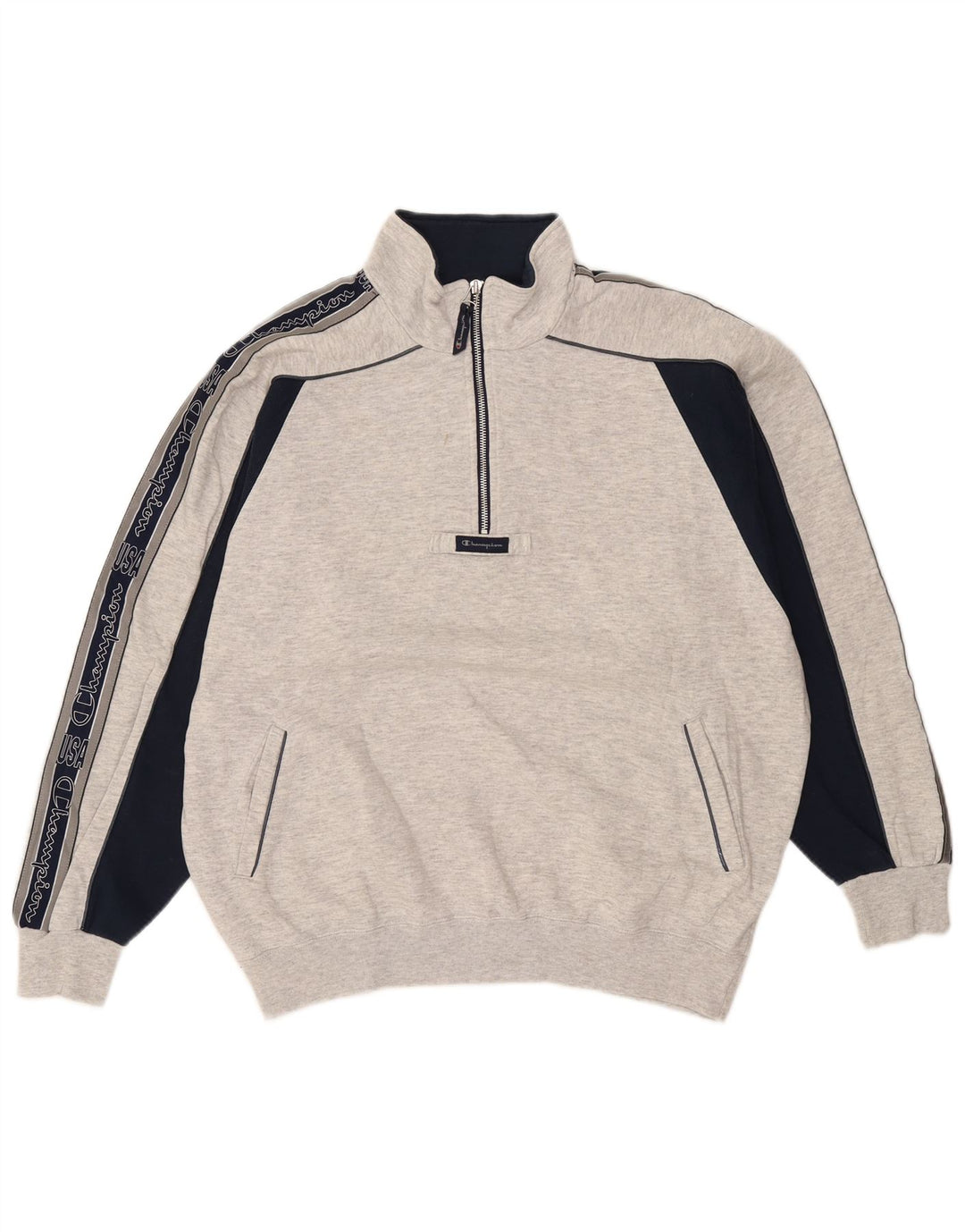Champion Herren-Sweatshirt mit grafischem Reißverschluss, Größe L, Grau, Farbblock