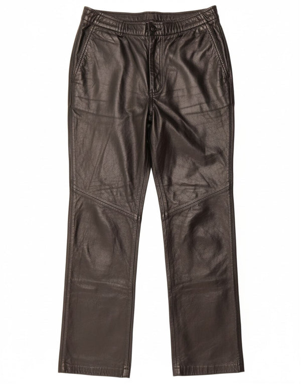 DANIER Damen gerade Lederhose UK 16 Large W34 L31 Schwarzes Leder