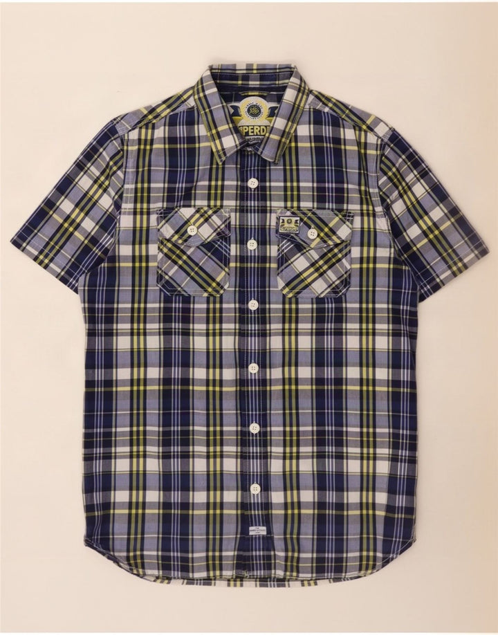 Superdry Herren-Kurzarmhemd, groß, blau kariert, Baumwolle