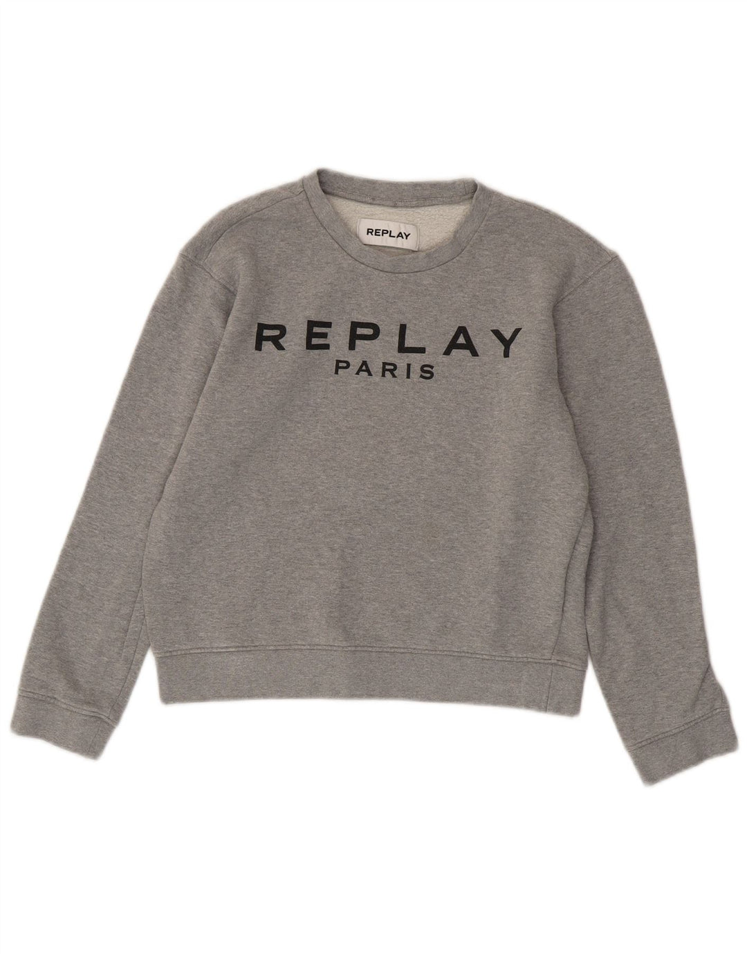 REPLAY Damen Paris Crop Graphic Sweatshirt Pullover UK 10 Small Grau Baumwolle