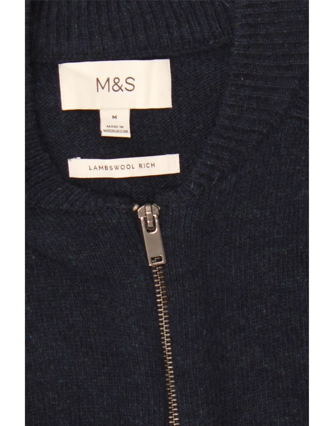 Marks & Spencer Herren-Strickjacke aus Lammwolle in mittlerem Marineblau