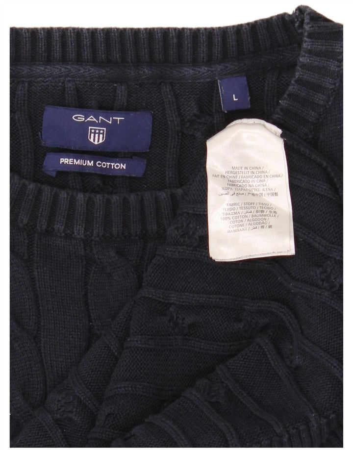 Gant Herren-Pullover mit U-Boot-Ausschnitt, groß, marineblaue Baumwolle