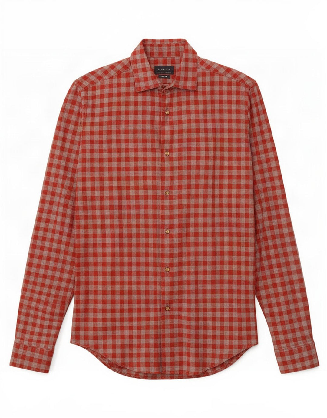 Zara Herren-Slim-Fit-Hemd, kleine rote Gingham-Baumwolle