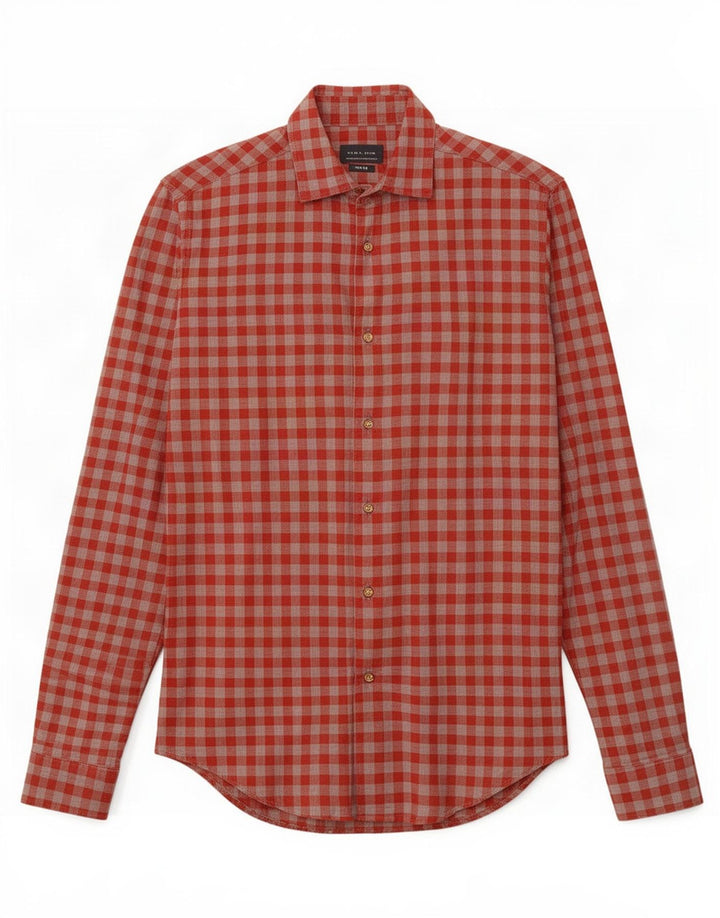 Zara Herren-Slim-Fit-Hemd, kleine rote Gingham-Baumwolle
